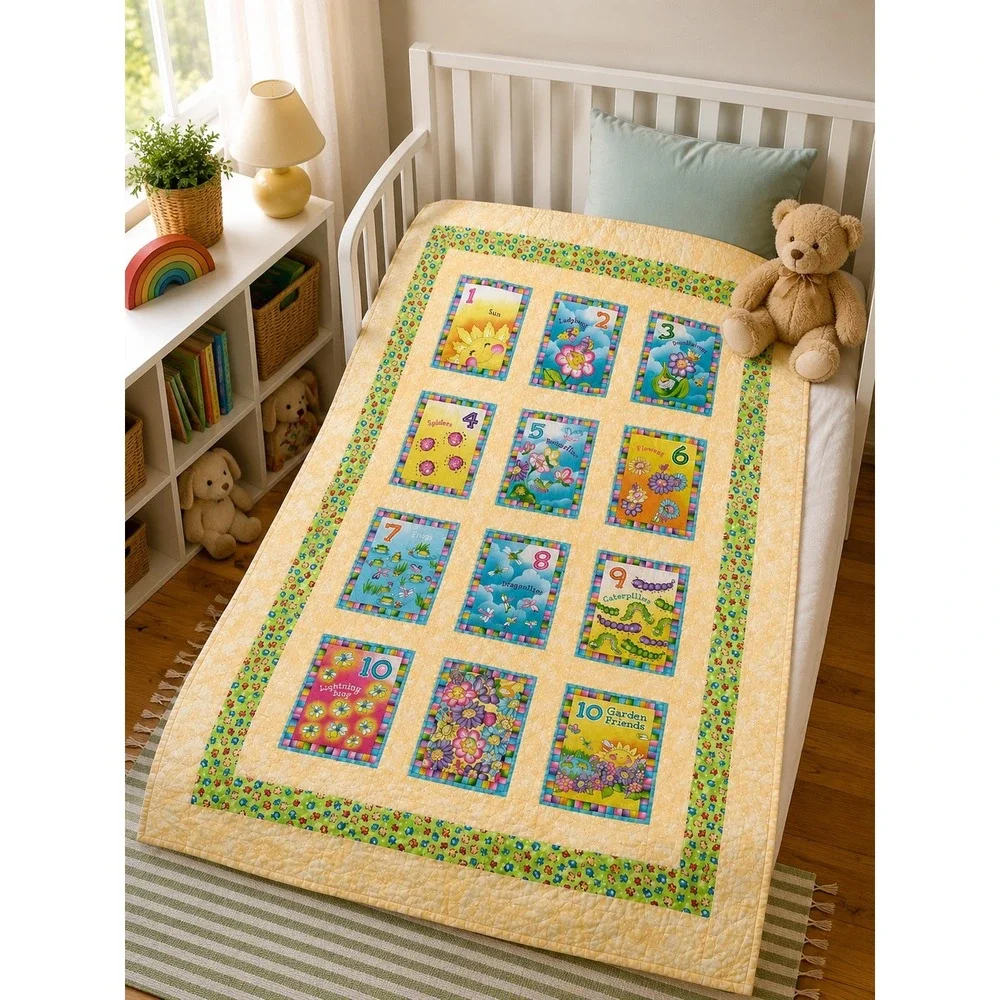Handmade Counting Garden Baby Quilt 38x55 Ladybug Butterfly Bugs Flowers